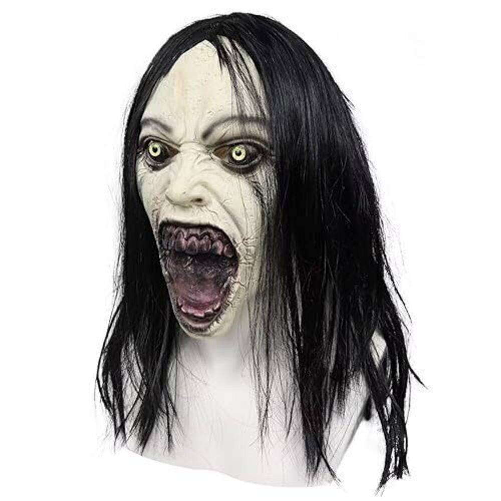 1377 Horror Crying Mask with Wigs Scary Evil Ghost Devil Creepy Demon Full